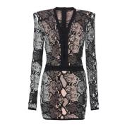 Korte jacquardjurk met slangenprint Balmain , Multicolor , Dames