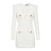 Tweed Korte Jurk Balmain , White , Dames