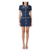 Blauwe Denim Kraag Mini Jurk Self Portrait , Blue , Dames