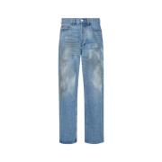 Versleten blauwe denim straight-cut jeans Magliano , Blue , Heren