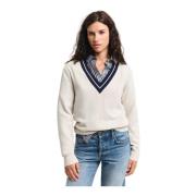 Contrast V-Neck Pullover Gant , Beige , Dames