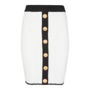 Gebreide Rok met Knopen Balmain , White , Dames