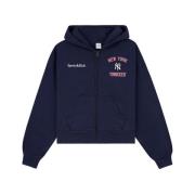 Navy Blauwe Hoodie met Rits Sporty & Rich , Blue , Dames