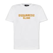 T-shirt met fluwelen afwerking logo Dsquared2 , White , Dames