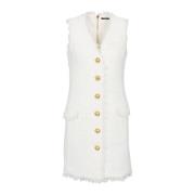 Mouwloze tweed jurk Balmain , White , Dames