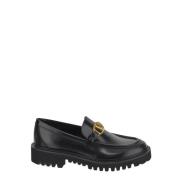 Leren Logo Loafer Schoen Valentino Garavani , Black , Dames