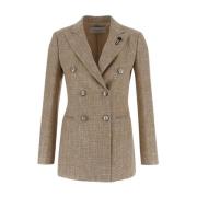 Dubbelrijige wollen en nylon jas Lardini , Beige , Dames