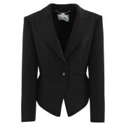 Zwarte Crepe Blazer Lange Mouw V-Hals Blugirl , Black , Dames