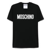 Zwart Crew Neck Logo T-shirt Moschino , Black , Heren