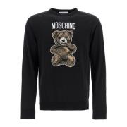 Teddy Bear Jacquard Katoenen T-shirt Moschino , Black , Heren