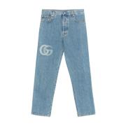 Slim-Fit Denim Jeans met Logo Gucci , Blue , Heren