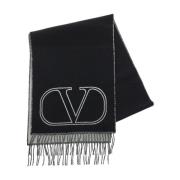 Wollen Logo Sjaal Valentino Garavani , Black , Heren