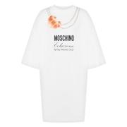 Witte Jurk met Logoprint Moschino , White , Dames