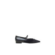 Leren en fluwelen ballerina flats Peserico , Black , Dames