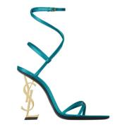 Blauwe Sandalen met Kruisbanden en Hak Saint Laurent , Blue , Dames