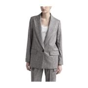 Wol, zijde en katoenen tweed single-breasted blazer Peserico , Gray , ...