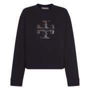 Zwarte Crystal Logo Sweatshirt Tory Burch , Black , Dames