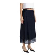 Midi rok in viscose wol en organdy keperstof Peserico , Blue , Dames