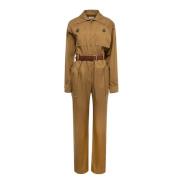 Belted Cotton Jumpsuit Saint Laurent , Brown , Dames