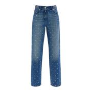 Kristal Stud Straight Jeans Versace , Blue , Dames