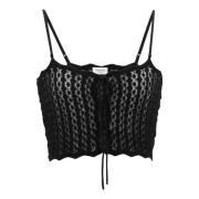 Zwarte Geperforeerde Crop Top met Knoopsluiting Saint Laurent , Black ...