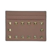 Studded Leather Cardholder Valentino Garavani , Brown , Dames