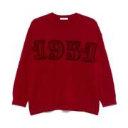 Rode Crew Neck Sweater Geribbelde Afwerking Max Mara , Red , Dames