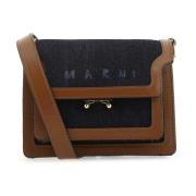 Mini Trunk Crossbody Tas van Leer en Denim Marni , Multicolor , Dames