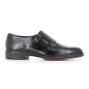 Zwarte platte schoenen geborsteld leer Santoni , Black , Heren