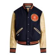 Vintage Varsity Geïnspireerde Leren Wollen Jas Polo Ralph Lauren , Mul...