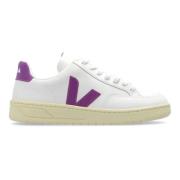 Witte en Paarse Leren Sneakers Veja , White , Dames