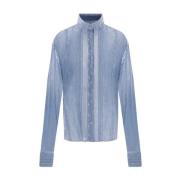 Denim Print Kant Inzet Shirt Ermanno Scervino , Blue , Dames