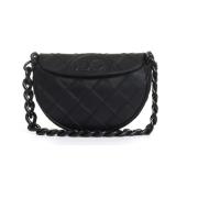 Zwarte leren schoudertas Tory Burch , Black , Dames