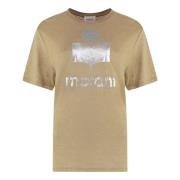 Linnen T-shirt met Logo Print Isabel Marant Étoile , Brown , Dames