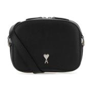 Stijlvolle Zwarte Leren Crossbody Tas Ami Paris , Black , Dames