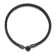 Men's Braided Lux Leather Bracelet Nialaya , Black , Heren