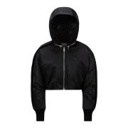 Satin Geweven Donsjack Met Capuchon Moncler , Black , Dames