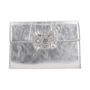 Zilveren Gelamineerde Clutch met Juweelsluiting Roger Vivier , Gray , ...