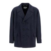 Oversized Wool Caban Sports Jacket Maison Margiela , Blue , Heren