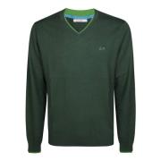 Dubbele Rib V-Hals Trui Sun68 , Green , Heren