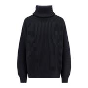 Wollen Turtleneck Sweater met Logo Patch Moncler , Black , Dames