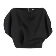 Zijden Boothals Pofmouw Top Khaite , Black , Dames