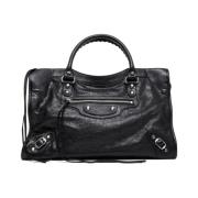 Gestructureerde Zwarte Leren Handtas Balenciaga , Black , Dames