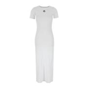 Maan Logo Geribbelde Tube Jurk Marine Serre , White , Dames