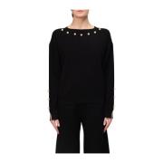 Gebreide top met parels Twinset , Black , Dames