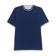 Gelaagd Effect Navy T-shirt Korte Mouw Brunello Cucinelli , Blue , Her...