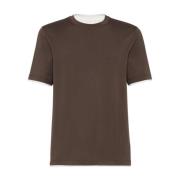 Gelaagd Bruin T-shirt Ronde Hals Korte Mouw Rechte Zoom Brunello Cucin...