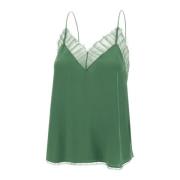 Groene Zijden Top met Kantinzetten IRO , Green , Dames