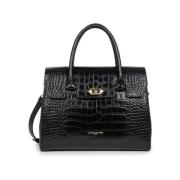 Croco Exotic Flap Handtas Lancaster , Black , Dames