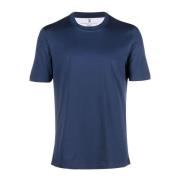 Heren Katoenen T-shirt Slim Fit Brunello Cucinelli , Blue , Heren